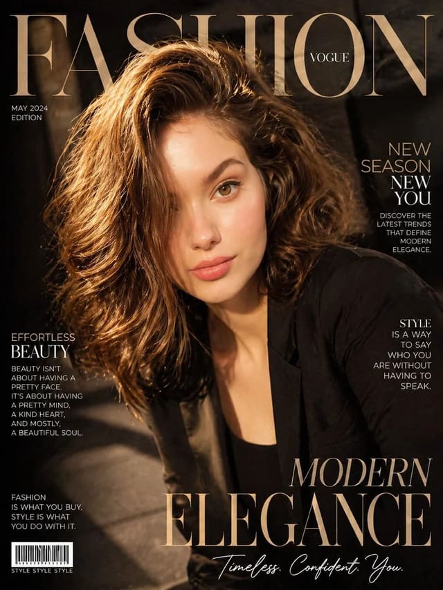 Ultra-realistic cinematic fashion magazine cover