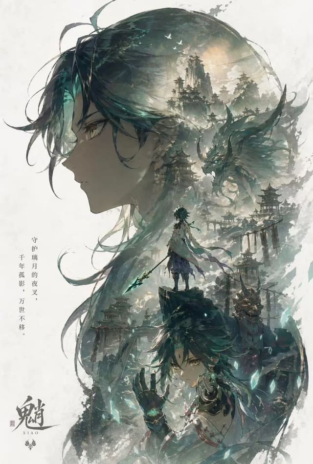 Character Promotional Poster with Double Exposure Eastern Aesthetic