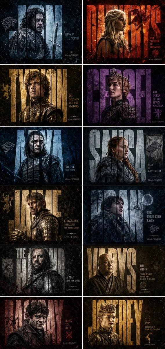 Game of Thrones Typographic Character Poster