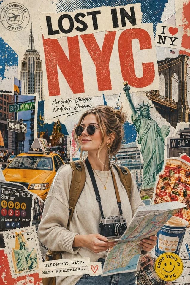 Stylized Travel Poster Graphic Collage