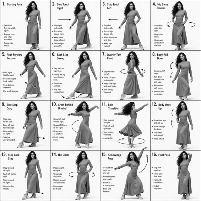 Monochrome 4x4 dance choreography instruction sheet