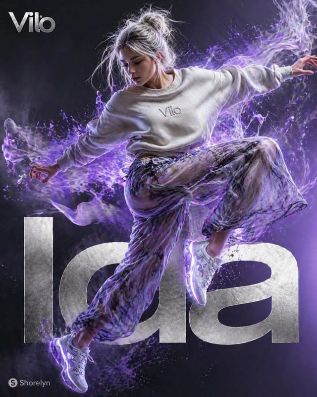 Surreal Athletic Fashion Ad with Violet Energy