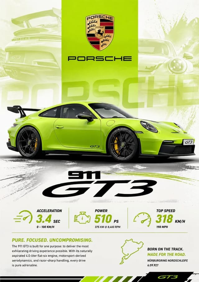 Lime Green Porsche 911 GT3 Graphic Poster