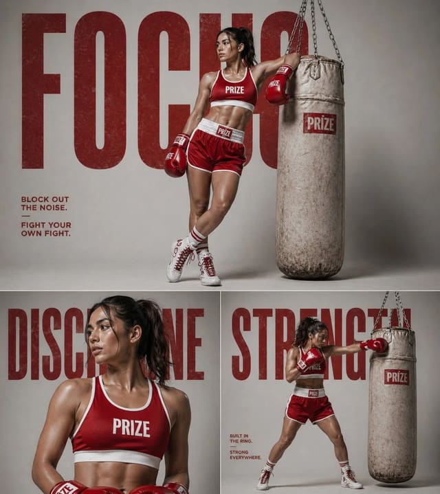 High-End Fitness Boxing Poster in 3-Panel Collage