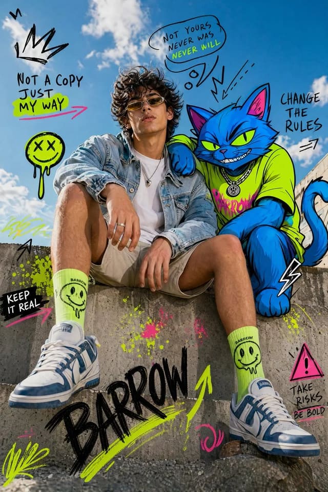 Fashion Editorial Portrait with Cartoon Cat