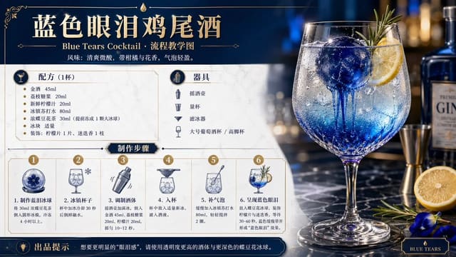 蓝色眼泪鸡尾酒调酒教程与概念宣传图
