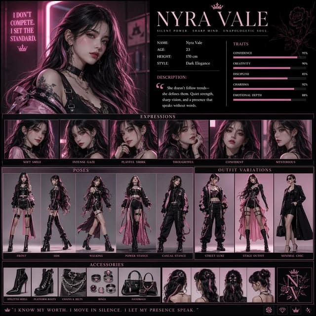 Luxury Pink Character Concept Poster for Nyra Vale
