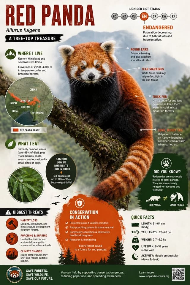 Endangered animal infographic with annotated visuals