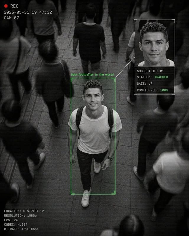 CCTV Surveillance Street Scene with AI Tracking Overlay