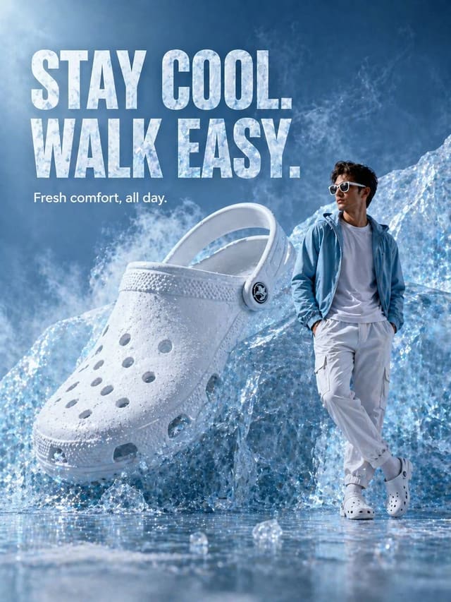 Giant white clog in ice ad concept