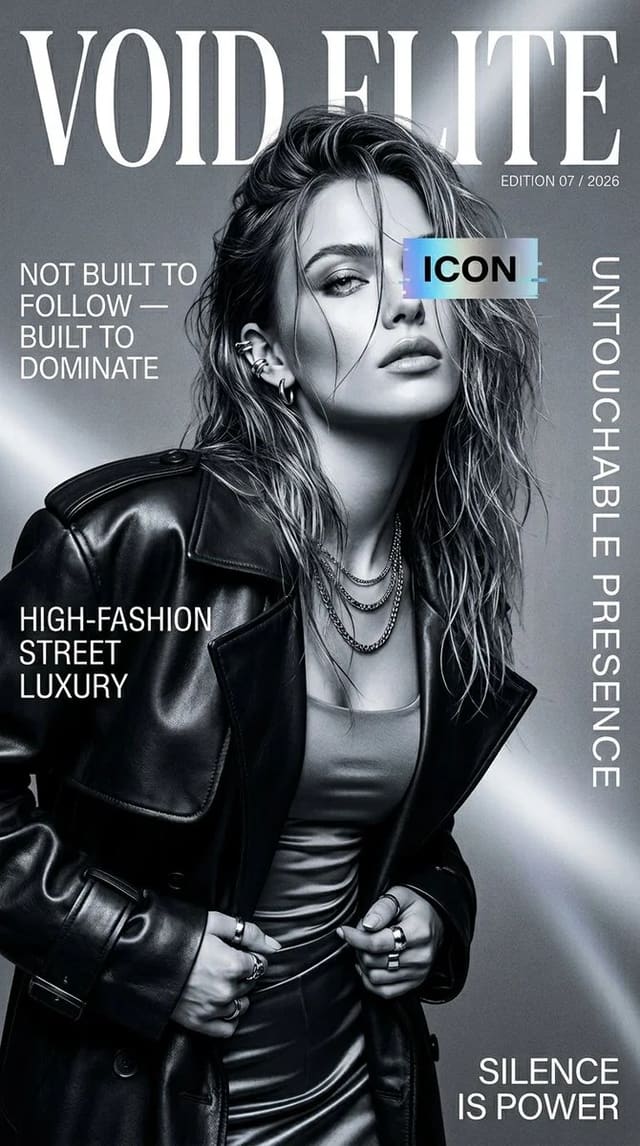 Black-and-white luxury fashion magazine cover