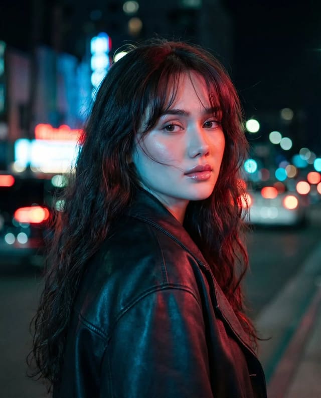 Cinematic neon night portrait edit