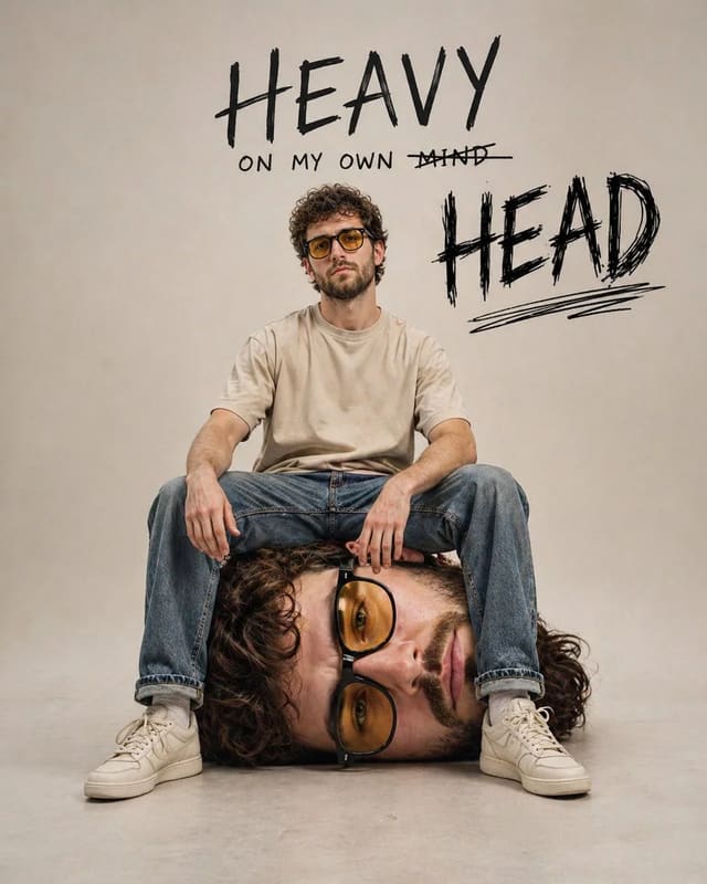 Surreal Self-Reflection Portrait with Oversized Head