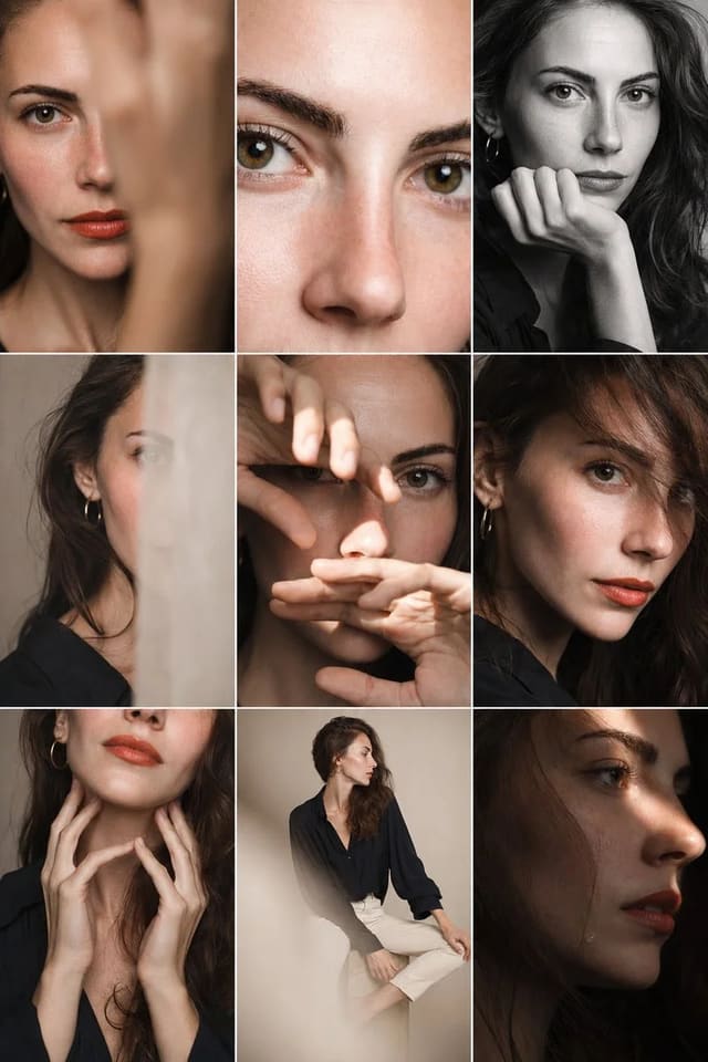 Editorial 3x3 Introspective Portrait Grid