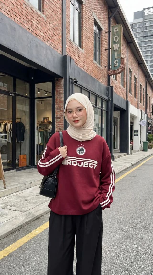 Stylish hijab fashion portrait on a quiet urban street