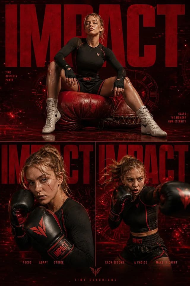 Cinematic Triptych Sports Poster of a Female Boxer