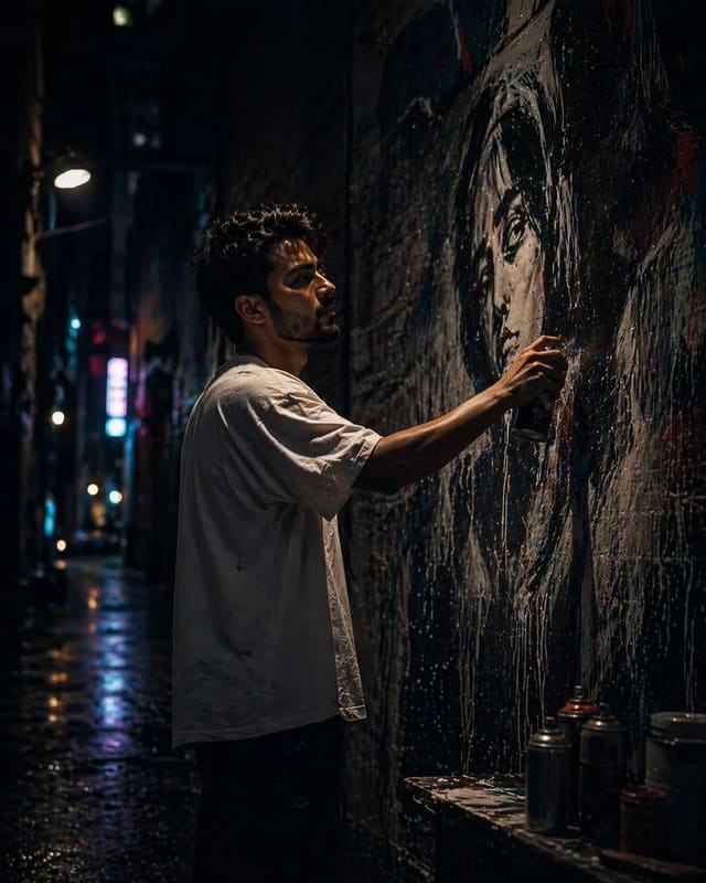 Cinematic Night Alley Street Artist Mural