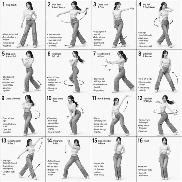 Monochrome Korean Dancer Choreography Instruction Sheet