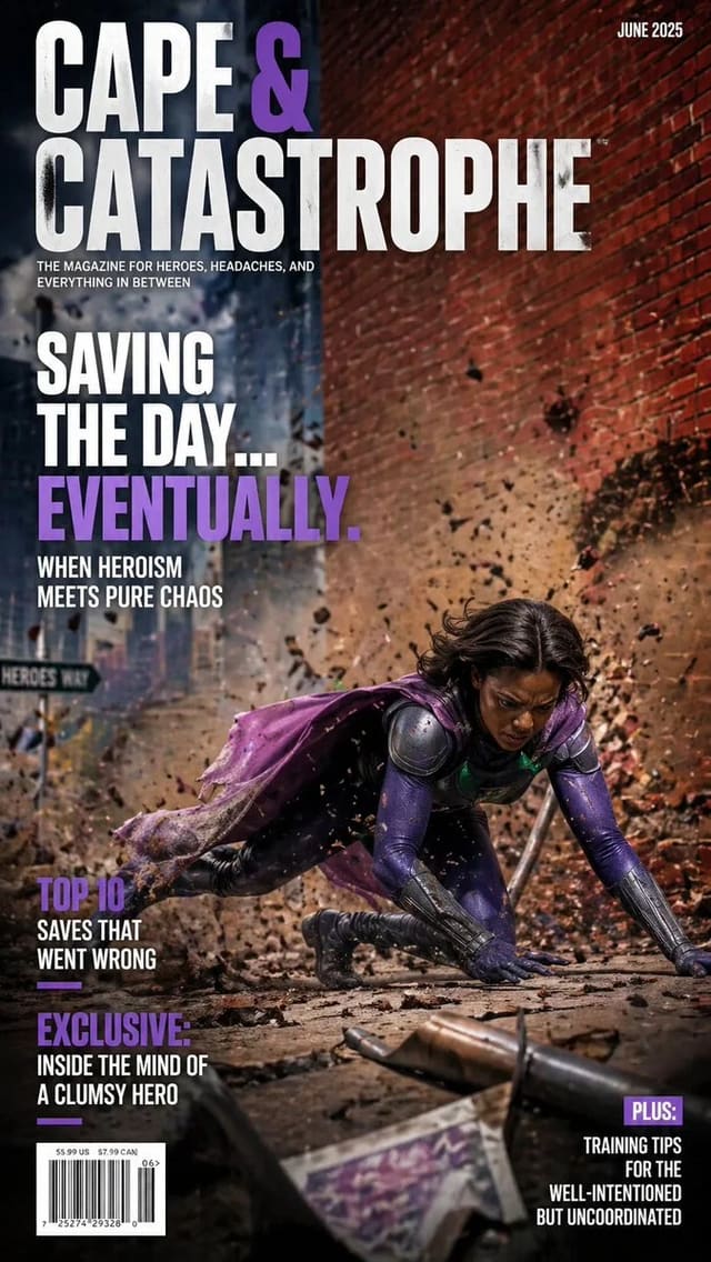 Clumsy Superhero Magazine Cover
