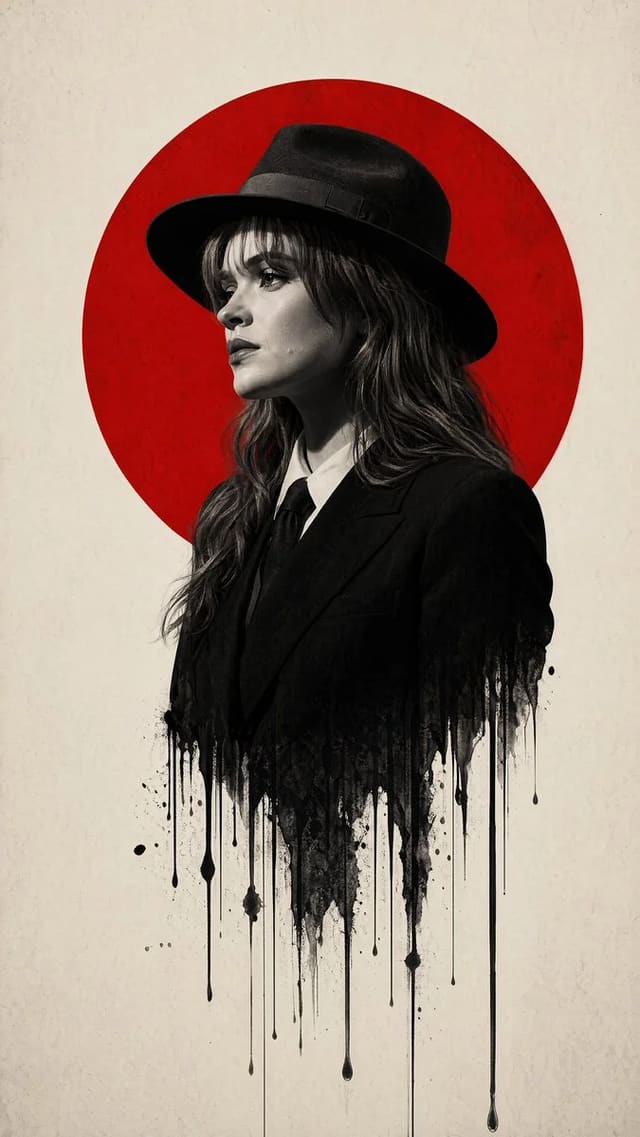 Film Noir Fedora Portrait with Melting Ink Effect