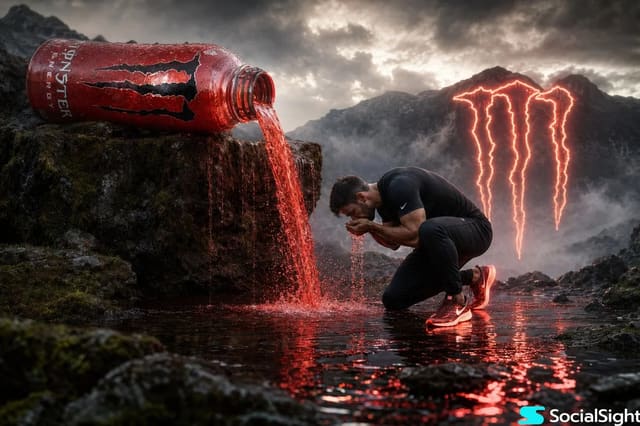 Cinematic energy drink waterfall advertisement