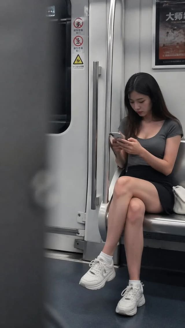 地铁车厢内的自然抓拍风格人像