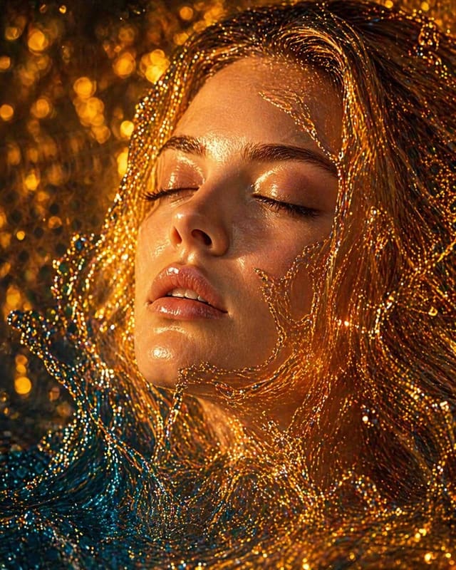 Cinematic molten gold liquid portrait