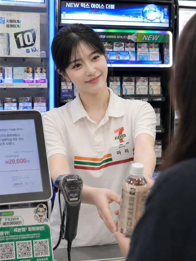Candid Korean Convenience Store Cashier