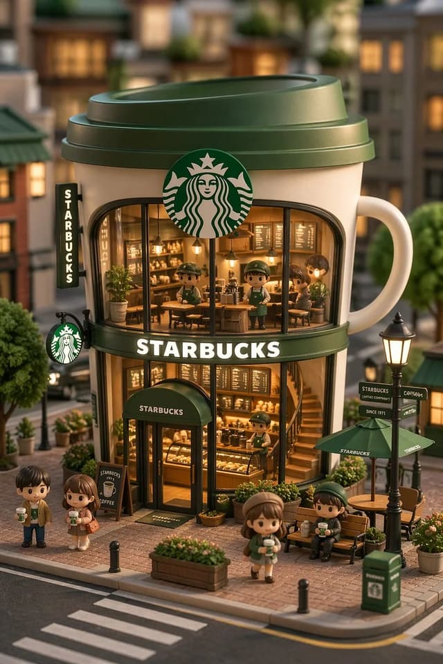 3D Chibi-Style Miniature Starbucks Concept Store