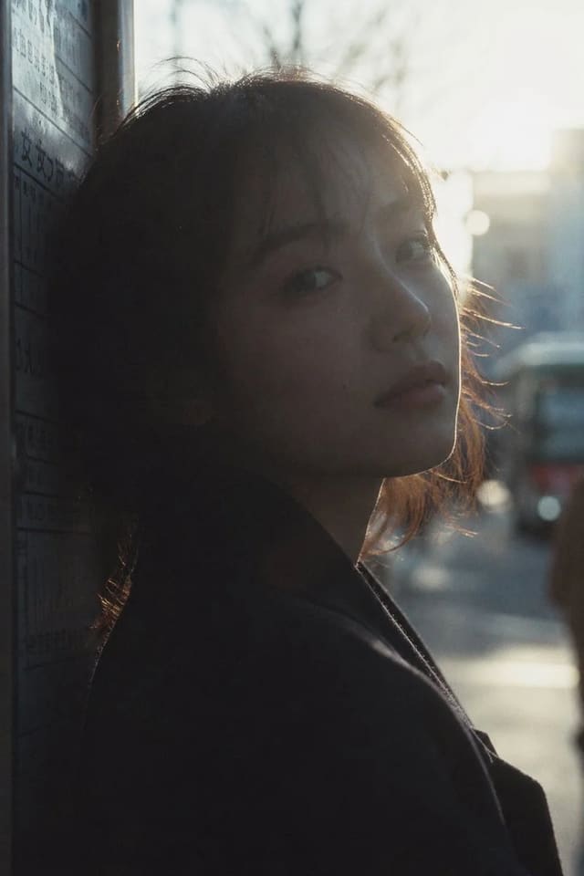 Japanese negative film bus stop silhouette portrait