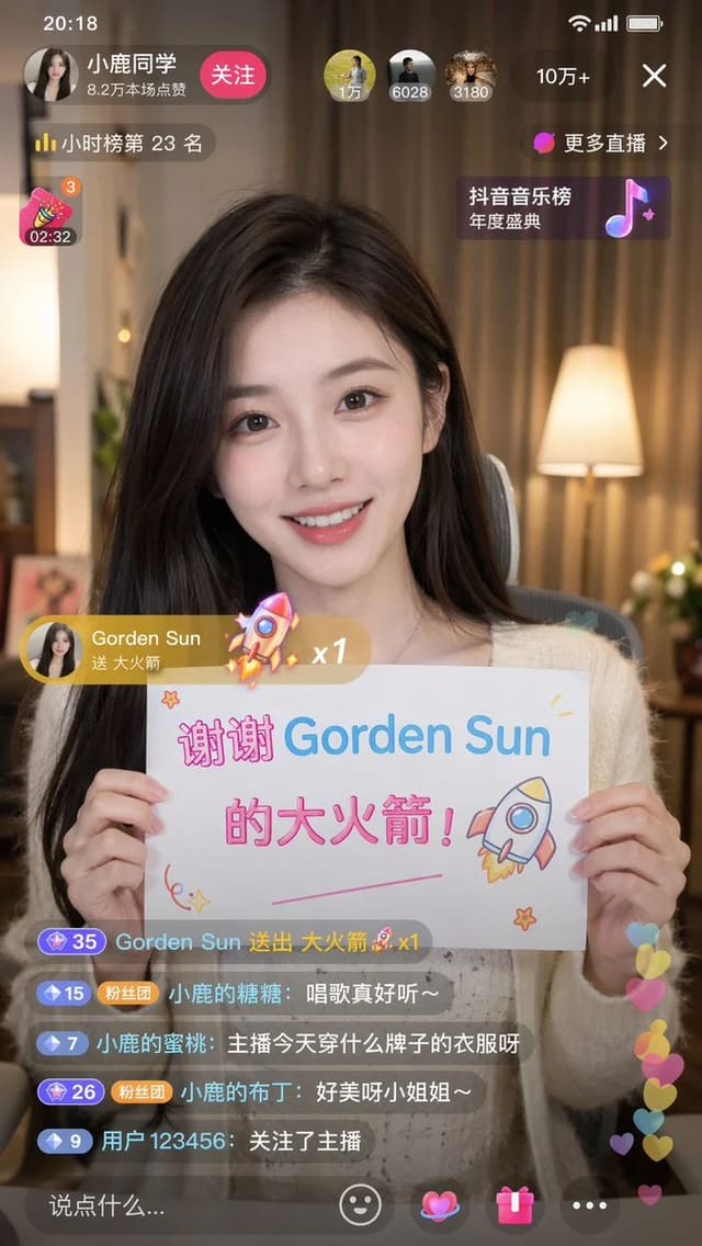GPT-Image-2 generating a Douyin live screenshot with accurate Chinese text