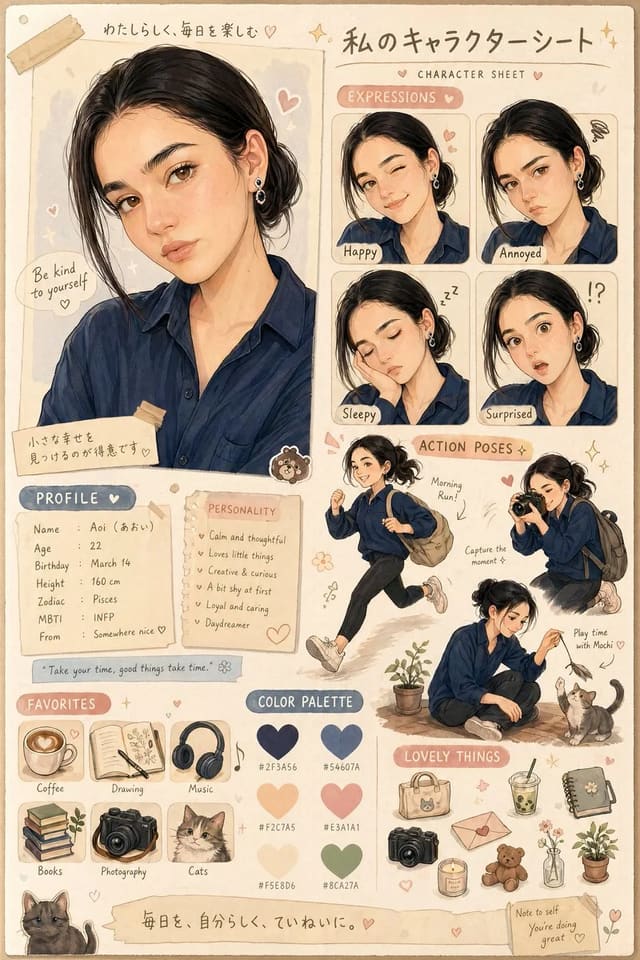 Adorable kawaii character design sheet