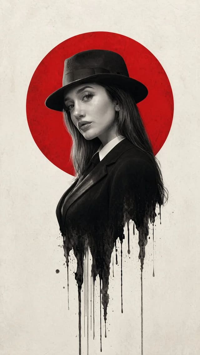 Film Noir Fedora Portrait with Melting Ink Effect