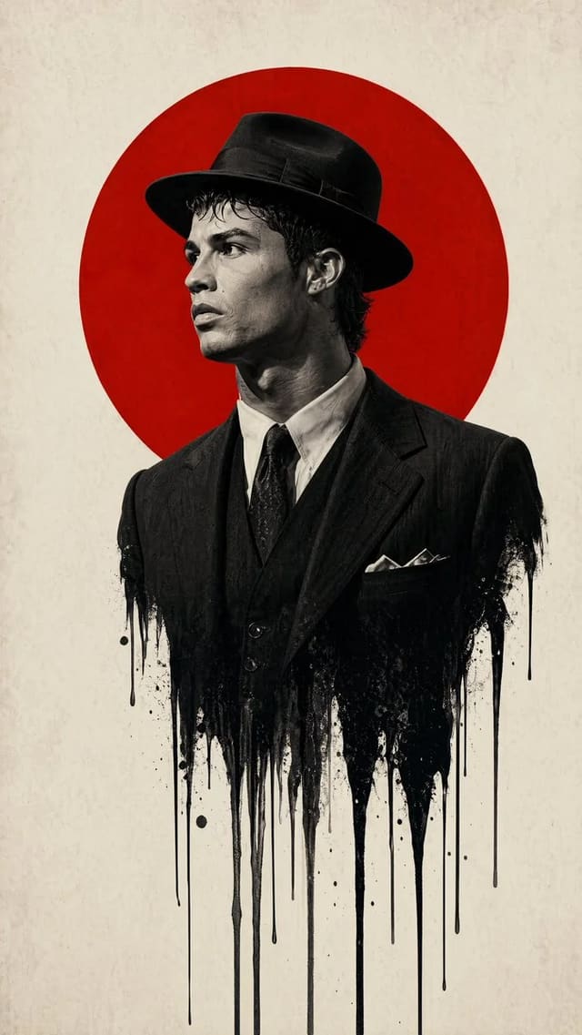 Film Noir Fedora Portrait with Melting Ink Effect