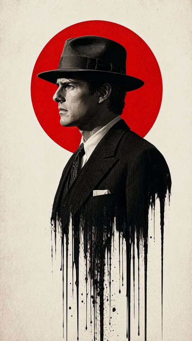 Film Noir Fedora Portrait with Melting Ink Effect