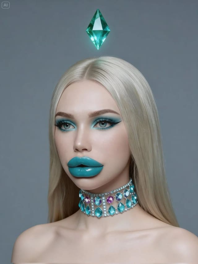 Photorealistic Sad Woman Portrait with Glowing Plumbob
