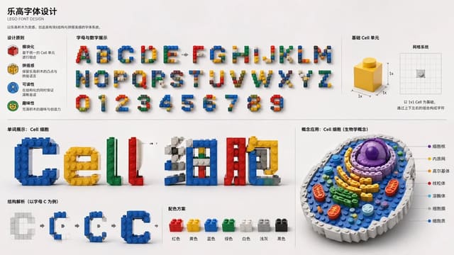 GPT Image 2 设计乐高风格字体与 Cell 细胞概念图