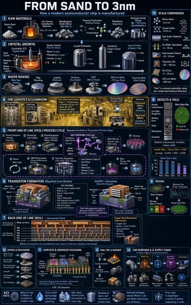 Detailed infographic about modern semiconductor chip manufacturing
