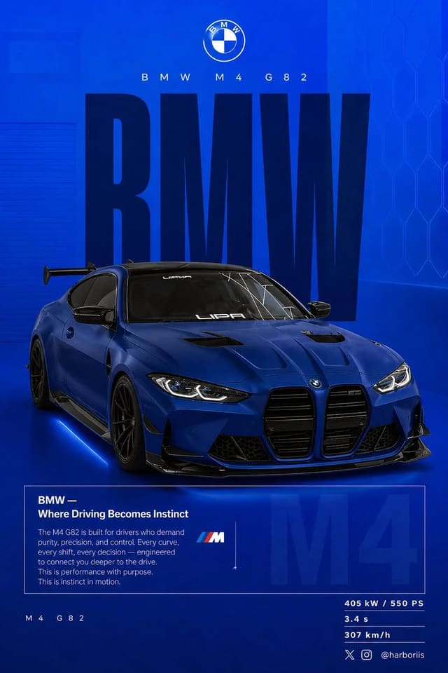 BMW M4 G82 Blue Editorial Poster