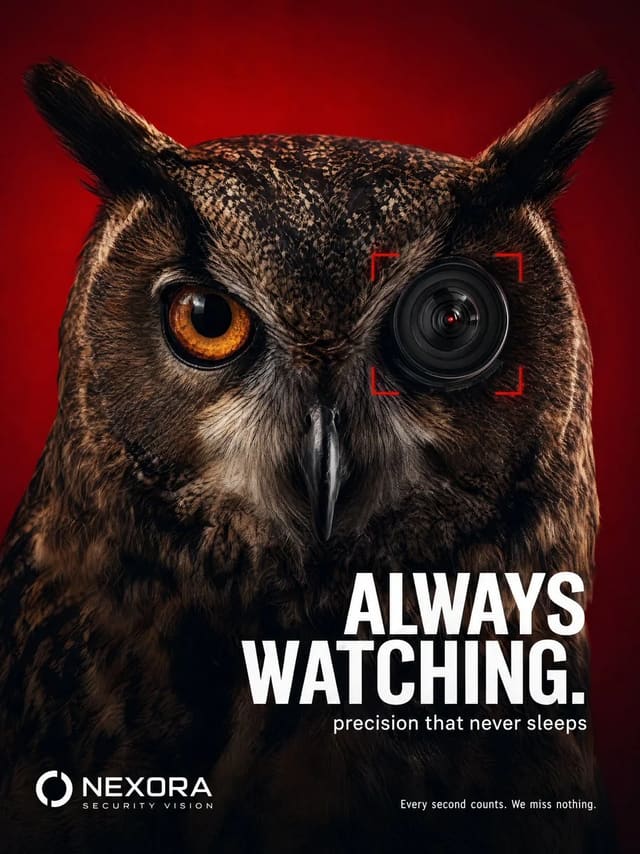 Luxury cybernetic owl surveillance camera poster