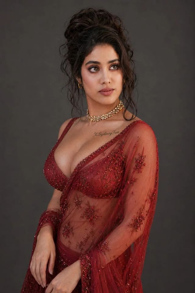 Janhvi Kapoor portrait in red saree