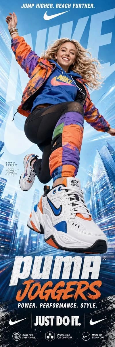 Nike Joggers vertical advertising poster featuring Sydney Sweeney