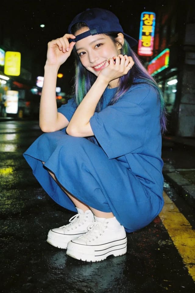 Seedream 5.0 night street K-pop idol portrait