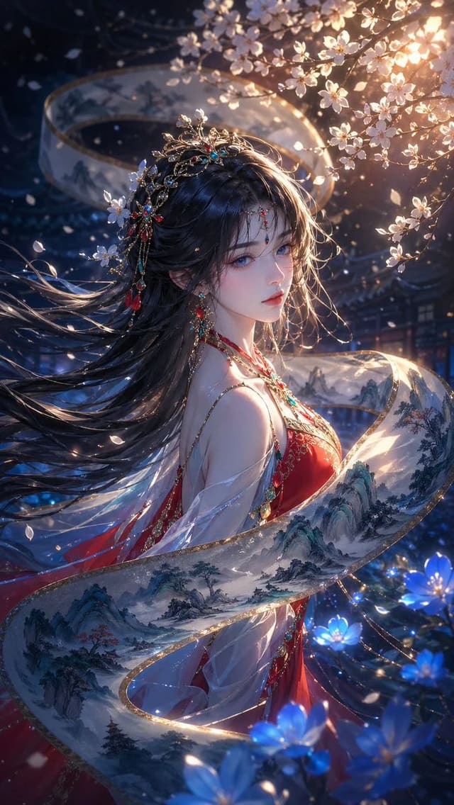 东风幻想风格插画：卷中仙