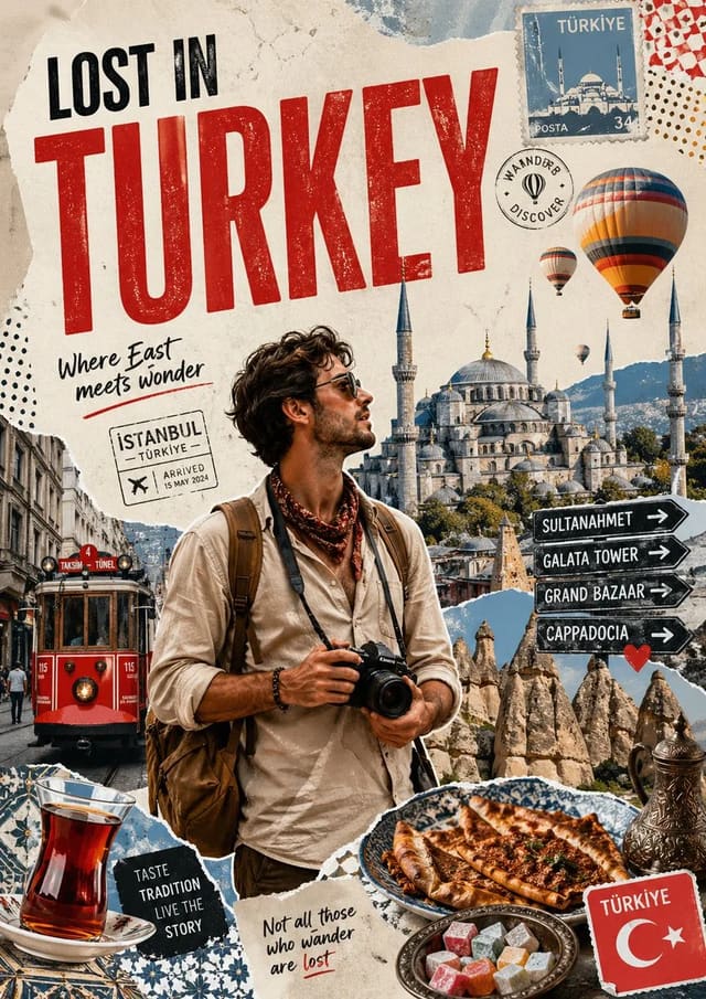 Stylized Travel Poster Graphic Collage