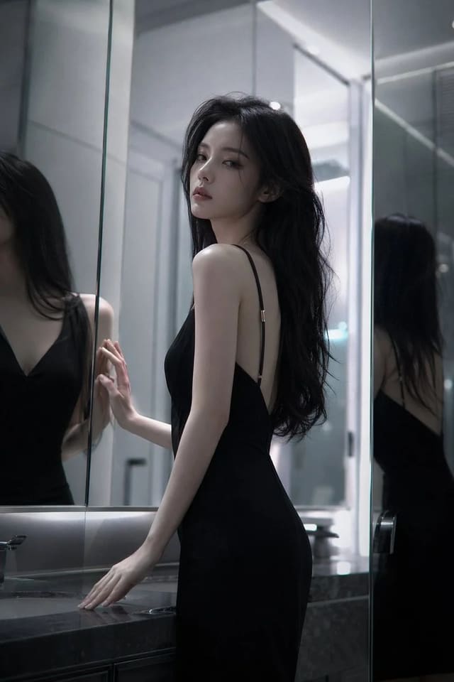 Cool aloof high-end fashion portrait in mirrored interior