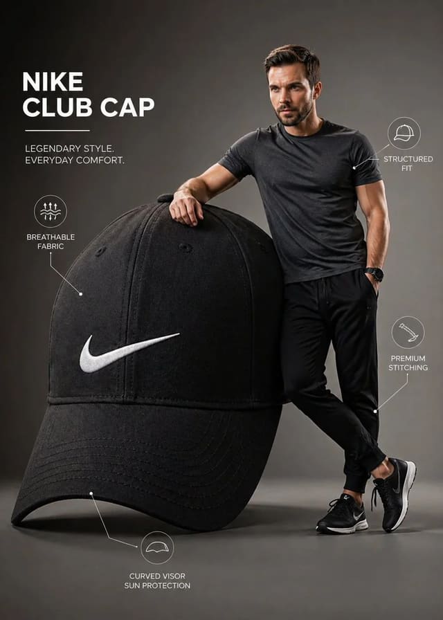 Premium Nike Cap Product Infographic with Model