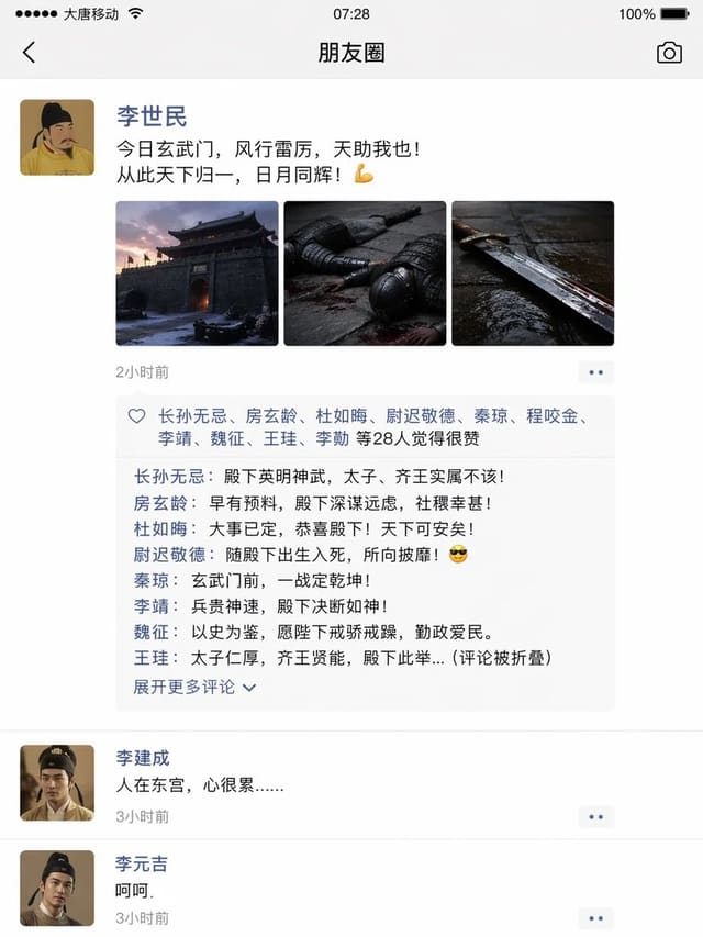 GPT-Image-2 生成“玄武门之变的朋友圈”