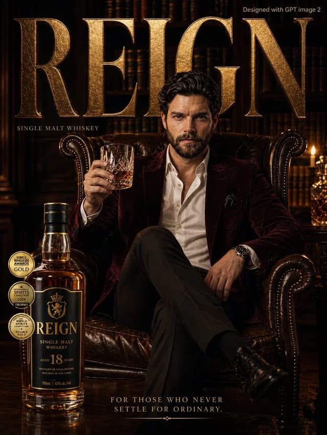 Ultra-premium REIGN whiskey advertisement