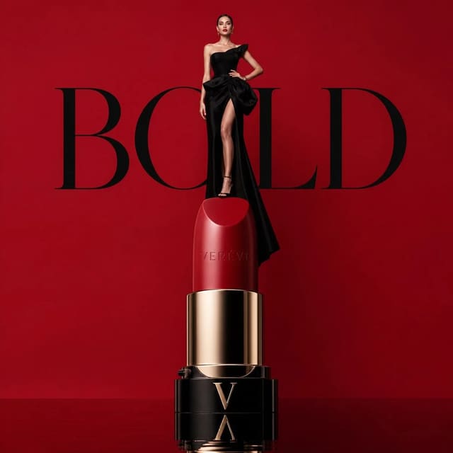 Avant-Garde Luxury Beauty Campaign with Monumental Red Lipstick